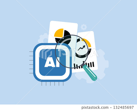 AI marketing strategies - digital business growth through smart analytics. Ai automation and personalized marketing campaigns powered by machine learning and big data. Vector illustration AI marketing strategies - digital business growth through smart analytics. Ai automation and personalized marketing campaigns powered by machine learning and big data. Vector illustration 132485697