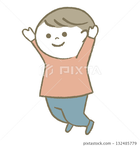 一個孩子高興地跳躍 132485779