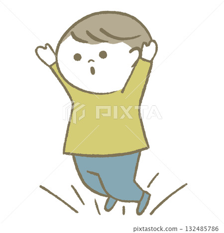 一個孩子高興地跳躍 132485786