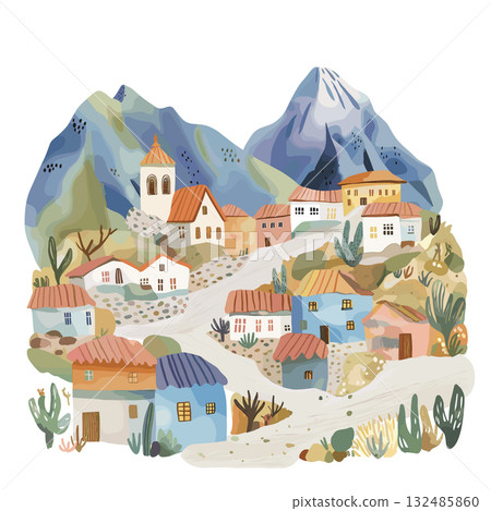 Colca Canyon. Colca Canyon hand drawn watercolor illustration Colca Canyon. Colca Canyon hand drawn watercolor illustration 132485860
