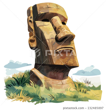 Easter Island - Rapa Nui. Easter Island - Rapa Nui hand drawn watercolor illustration 132485897