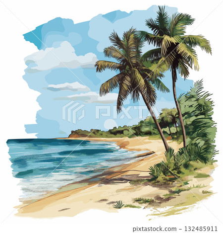 Encarnacion Beaches . Encarnacion Beaches  hand drawn watercolor illustration 132485911