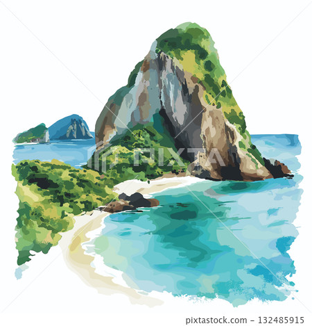 Fernando de Noronha Islands. Fernando de Noronha Islands hand drawn watercolor illustration Fernando de Noronha Islands. Fernando de Noronha Islands hand drawn watercolor illustration 132485915