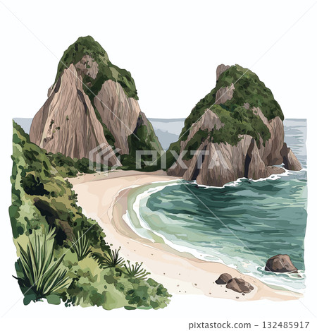 Fernando de Noronha Islands. Fernando de Noronha Islands hand drawn watercolor illustration Fernando de Noronha Islands. Fernando de Noronha Islands hand drawn watercolor illustration 132485917