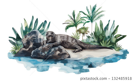 Galapagos Islands. Galapagos Islands hand drawn watercolor illustration Galapagos Islands. Galapagos Islands hand drawn watercolor illustration 132485918