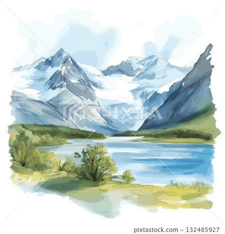 Glacier National Park. Glacier National Park hand drawn watercolor illustration 132485927