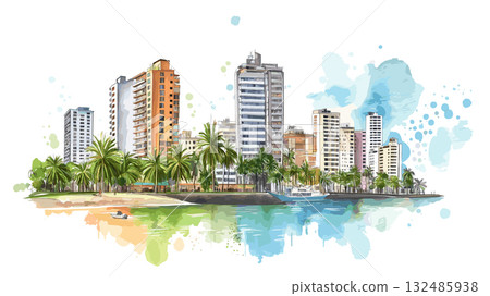 Guayaquil Malecon 2005. Guayaquil Malecon 2005 hand drawn watercolor illustration Guayaquil Malecon 2005. Guayaquil Malecon 2005 hand drawn watercolor illustration 132485938