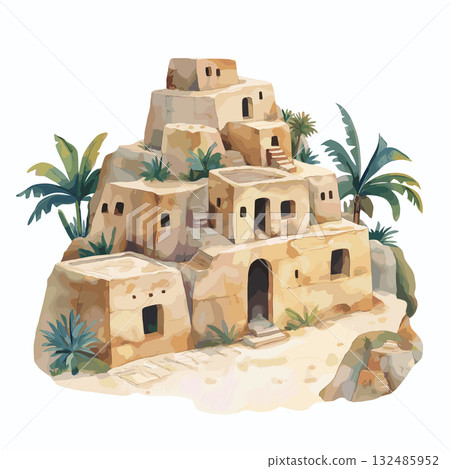 Chan Chan Archaeological Site. Chan Chan Archaeological Site hand drawn watercolor illustration 132485952