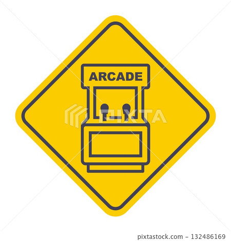 Arcade machine black icon on a yellow background. 132486169