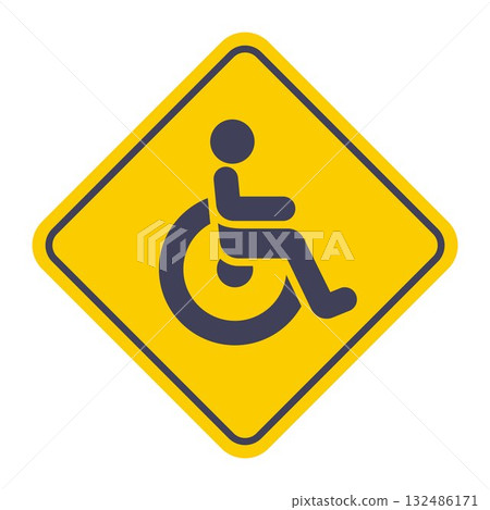 Wheelchair icon on a yellow background. 132486171