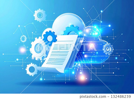 Illustration depicting cloud collaboration and efficient data management 132486239