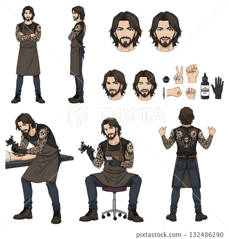Set of tattoo artists character. illustration design. 132486290