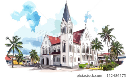 Georgetown St. Georges Cathedral. Georgetown St. Georges Cathedral hand drawn watercolor illustration Georgetown St. Georges Cathedral. Georgetown St. Georges Cathedral hand drawn watercolor illustration 132486375