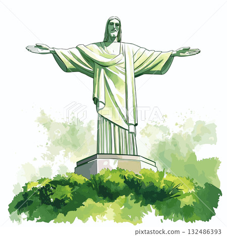 Christ the Redeemer. Christ the Redeemer hand drawn watercolor illustration Christ the Redeemer. Christ the Redeemer hand drawn watercolor illustration 132486393