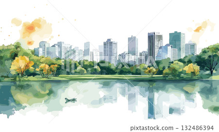 Ibirapuera Park. Ibirapuera Park hand drawn watercolor illustration Ibirapuera Park. Ibirapuera Park hand drawn watercolor illustration 132486394