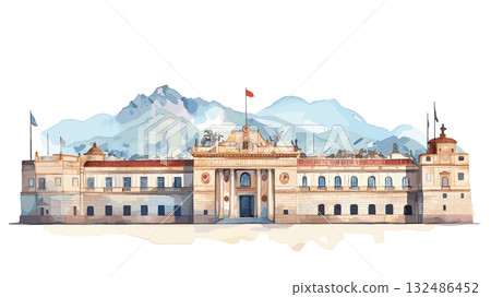 La Moneda Palace. La Moneda Palace hand drawn watercolor illustration 132486452
