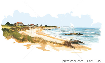 La Paloma and Cabo Polonio Beaches. La Paloma and Cabo Polonio Beaches hand drawn watercolor illustration 132486453