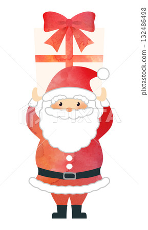 Santa Claus holding a gift, watercolor style 132486498