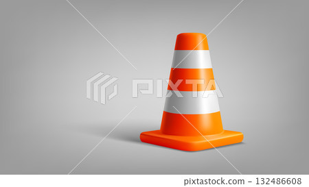 Orange Safety Road Parking Cone. 3d vector illustration 132486608
