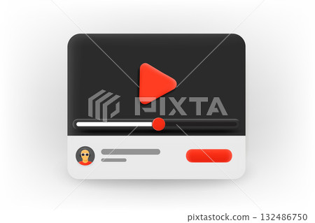 Online video player with play button template with progress bar. Vector 3d application icon Online video player with play button template with progress bar. Vector 3d application icon 132486750