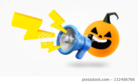 Funny halloween character speaking with Loudspeaker. 3d vector illustration Funny halloween character speaking with Loudspeaker. 3d vector illustration 132486766