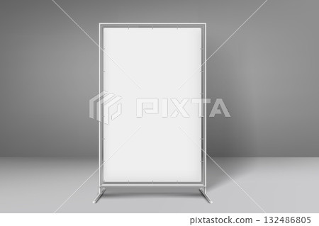 Vertical billboard in grey interior. 3d vector mockup 132486805