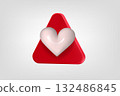 White heart on red triangle. Vector 3d application icon 132486845