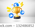 Golden cup with thumbs icons. 3d vector illustration 132486852