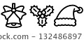 聖誕節圖標、鈴鐺、冬青樹和聖誕老人帽子。向量插圖。 132486897