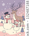 雪中的馴鹿和雪人 132487188