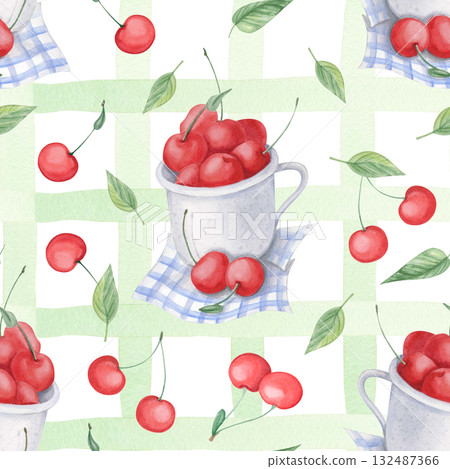 Watercolor cherry seamless pattern Watercolor cherry seamless pattern 132487366