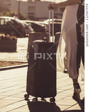 Fashion model traveling to new city 132487454