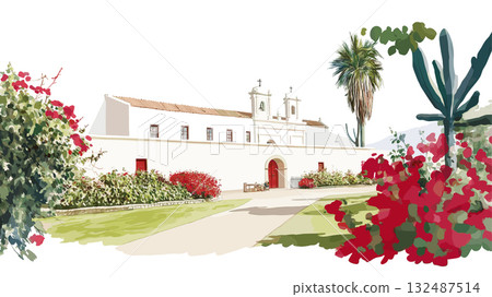 Larco Museum. Larco Museum hand drawn watercolor illustration Larco Museum. Larco Museum hand drawn watercolor illustration 132487514