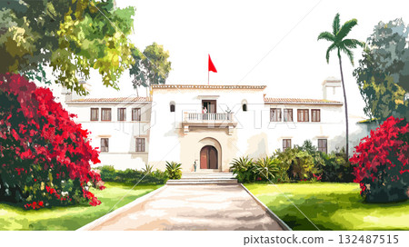 Larco Museum. Larco Museum hand drawn watercolor illustration 132487515
