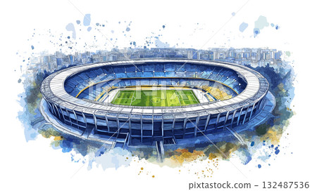 Maracana Stadium. Maracana Stadium hand drawn watercolor illustration Maracana Stadium. Maracana Stadium hand drawn watercolor illustration 132487536