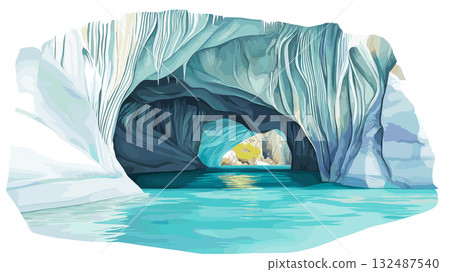 Marble Caves - Capillas de Marmol. Marble Caves - Capillas de Marmol hand drawn watercolor illustration Marble Caves - Capillas de Marmol. Marble Caves - Capillas de Marmol hand drawn watercolor illustration 132487540