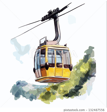 Merida Cable Car. Merida Cable Car hand drawn watercolor illustration Merida Cable Car. Merida Cable Car hand drawn watercolor illustration 132487556
