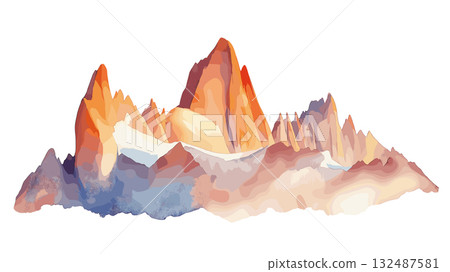 Mount Fitz Roy. Mount Fitz Roy hand drawn watercolor illustration Mount Fitz Roy. Mount Fitz Roy hand drawn watercolor illustration 132487581