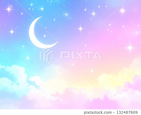 彩虹色的天空與新月 夢幻的童話 132487609