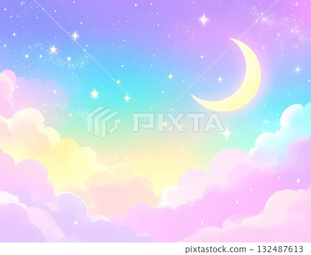 彩虹色的天空與新月 夢幻的童話 132487613