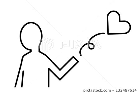Person throwing away a heart (line drawing of breakup/broken heart) Person throwing away a heart (line drawing of breakup/broken heart) 132487614