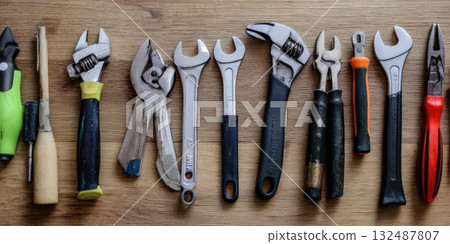 Various hand tools for repair and home improvement work 132487807