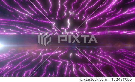 Abstract purple glowing streaks of energy flowing across a futuristic digital wave surface 132488090