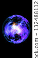Abstract glowing purple and blue energy sphere with swirling smoke effect on black background 132488112