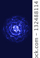 Abstract glowing blue energy shape forming in darkness, resembling fluid waves or a nebula 132488114