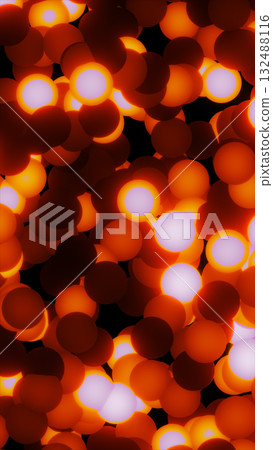Cluster of glowing red and orange spheres with light cores on dark background Cluster of glowing red and orange spheres with light cores on dark background 132488116