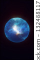 Abstract glowing blue energy sphere radiating with cosmic light in darkness 132488117