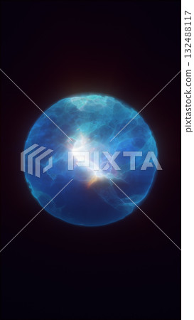 Abstract glowing blue energy sphere radiating with cosmic light in darkness 132488117