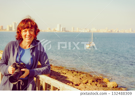 Tourist woman visit Cape Palos in Spain 132488309