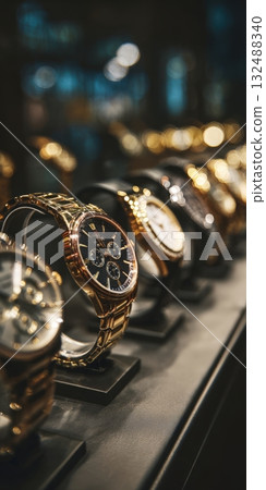 Gold luxury watches collection displaying elegance and timekeeping 132488340
